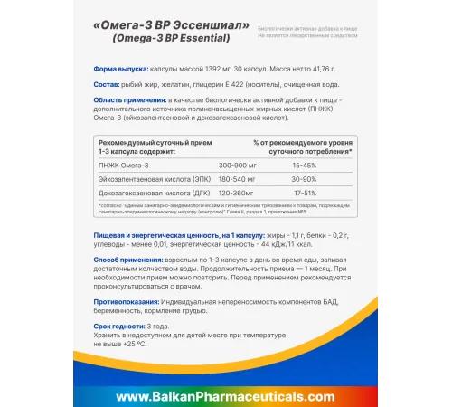 Омега 3, рыбий жир Balkan Pharmaceuticals Omega 3 Essential (30 капс)