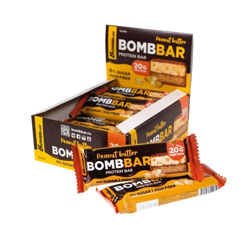 Протеиновый батончик Bombbar Арахисовая паста, 70 гр
