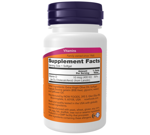Витамин Д3 Now Foods Vitamin D-3 400 IU (180 капс)