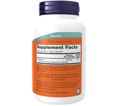 Калий цитрат Now Foods Potassium Citrate (180 капс)