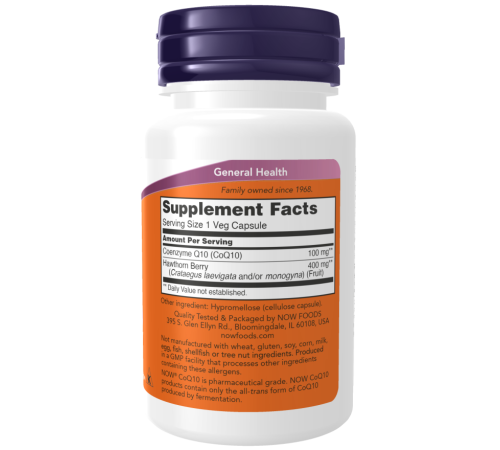 Коэнзим Q10 + плоды боярышника Now Foods CoQ10 100mg