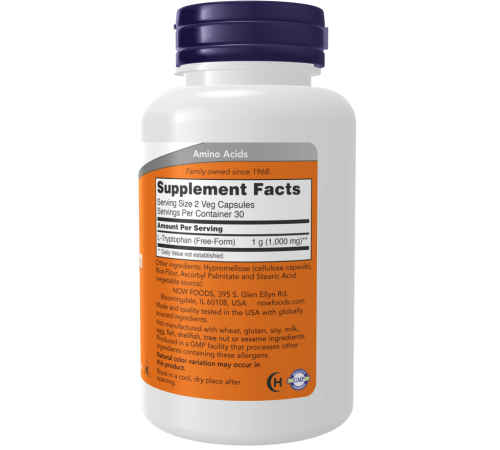 Триптофан Now Foods L-Tryptophan 500mg (60 капс)