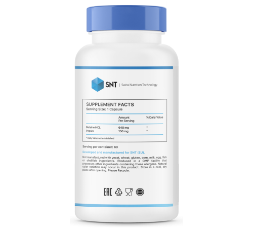 Бетаин гидрохлорид SNT Betaine HCL (60 капс) - срок до 14.07.2026