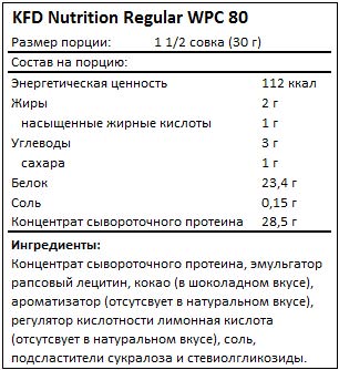 Состав Regular WPC 80 от KFD Nutrition