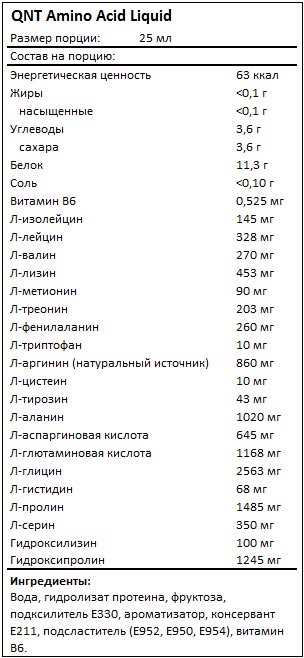 Состав Amino Acid Liquid от QNT