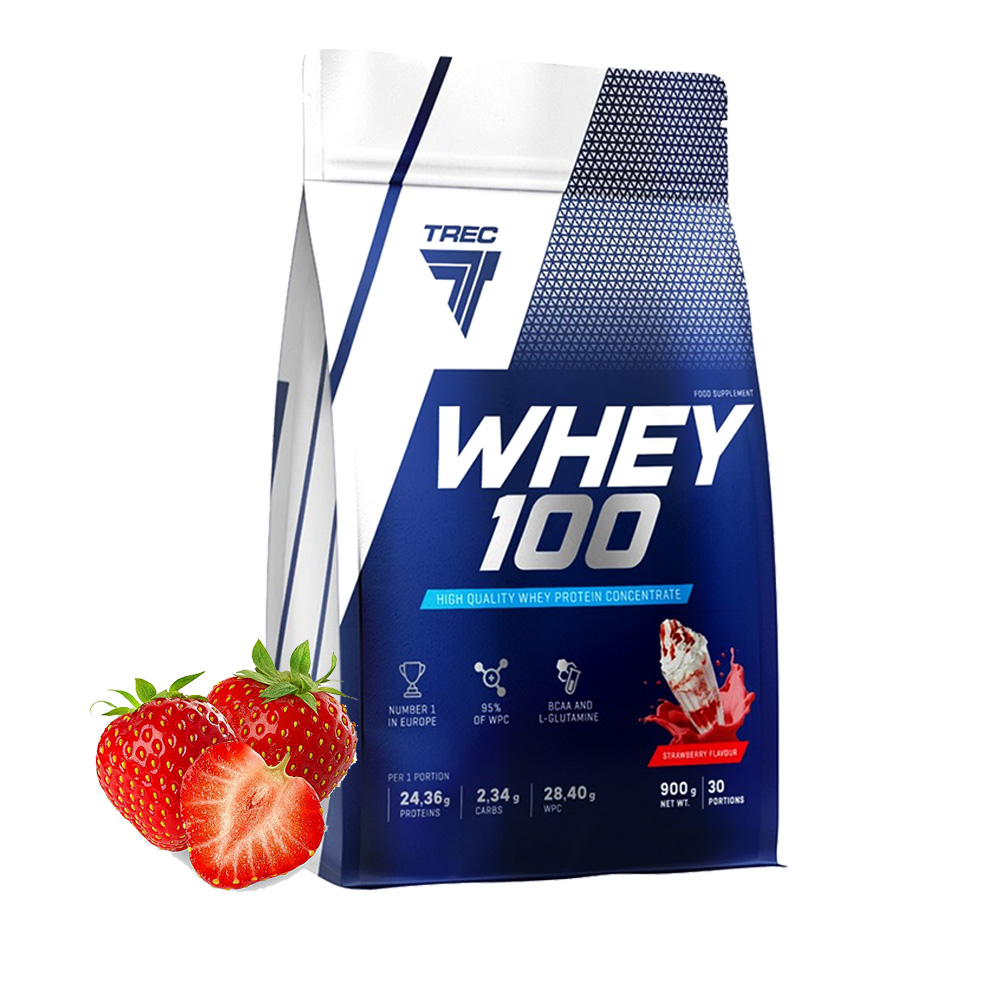 Протеин сывороточный Trec Nutrition Whey 100 (900 гр) - Клубника